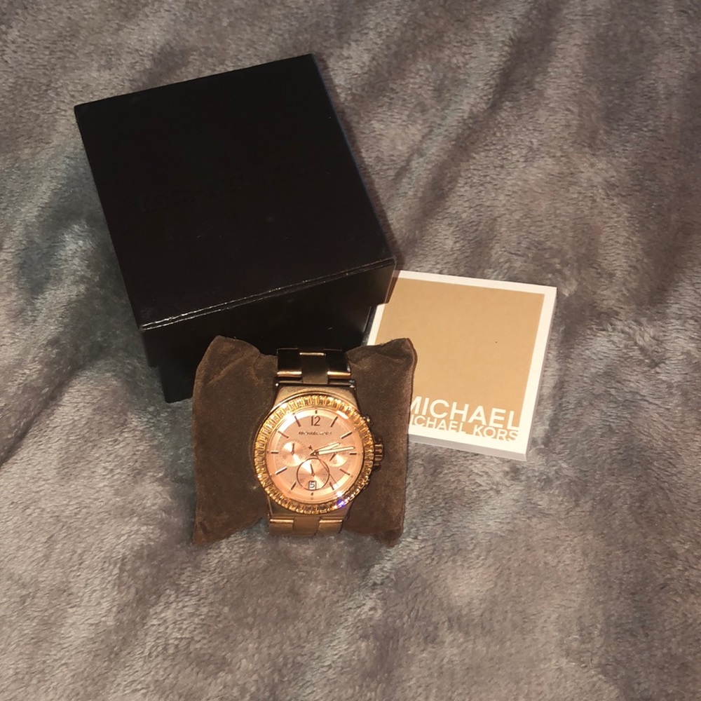 Michael Kors rose gold jeweled watch